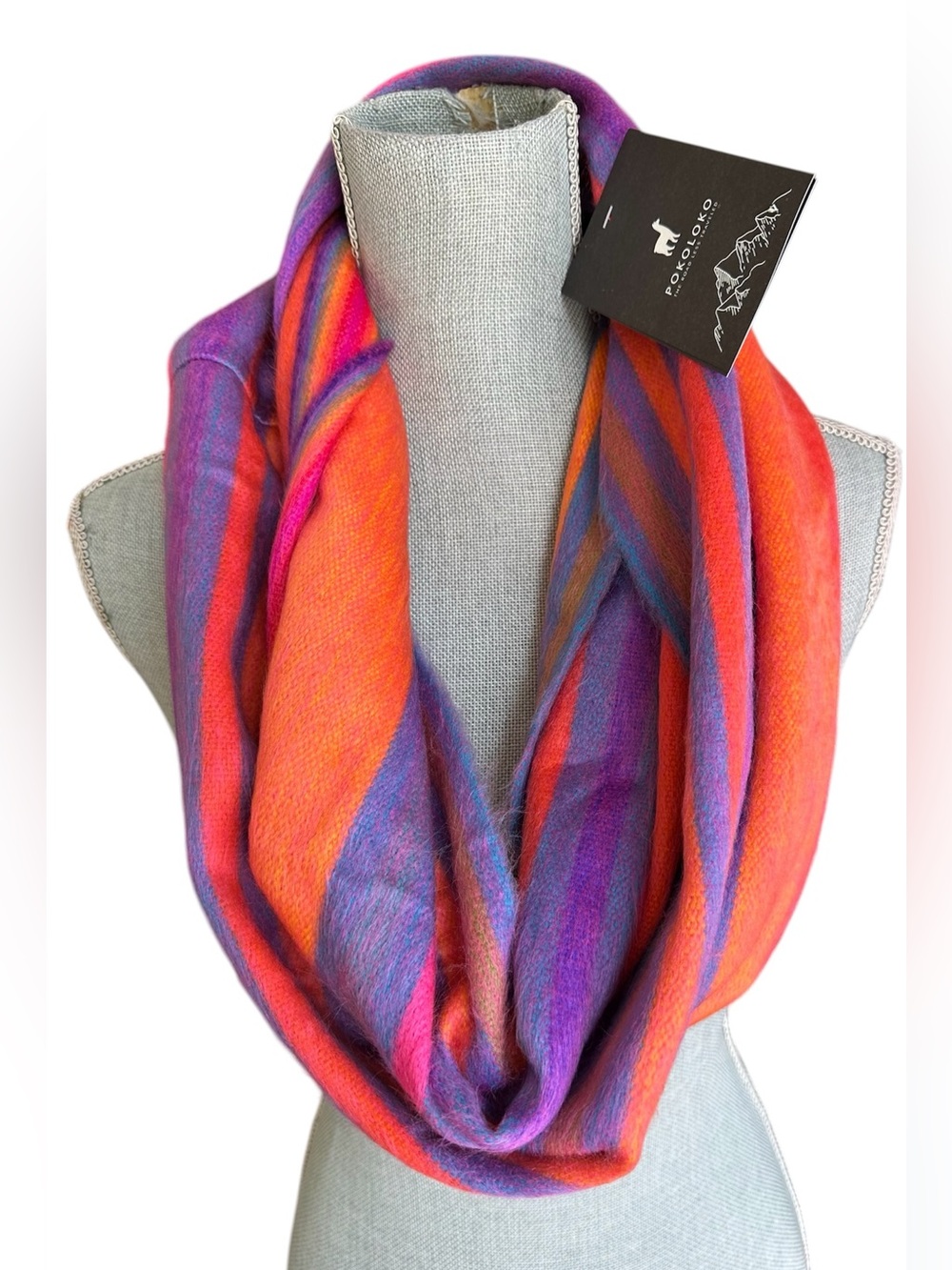 NWT New Pokoloko Artisanal Seamless Infinity Scarf Sunset Stripe Alpaca Blend